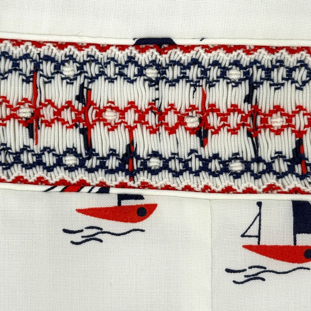 Edgehill Collection Smocked Jon Jon Romper Baby Boy Size 9 Mo Nautical Sail Boat - Picture 3 of 7